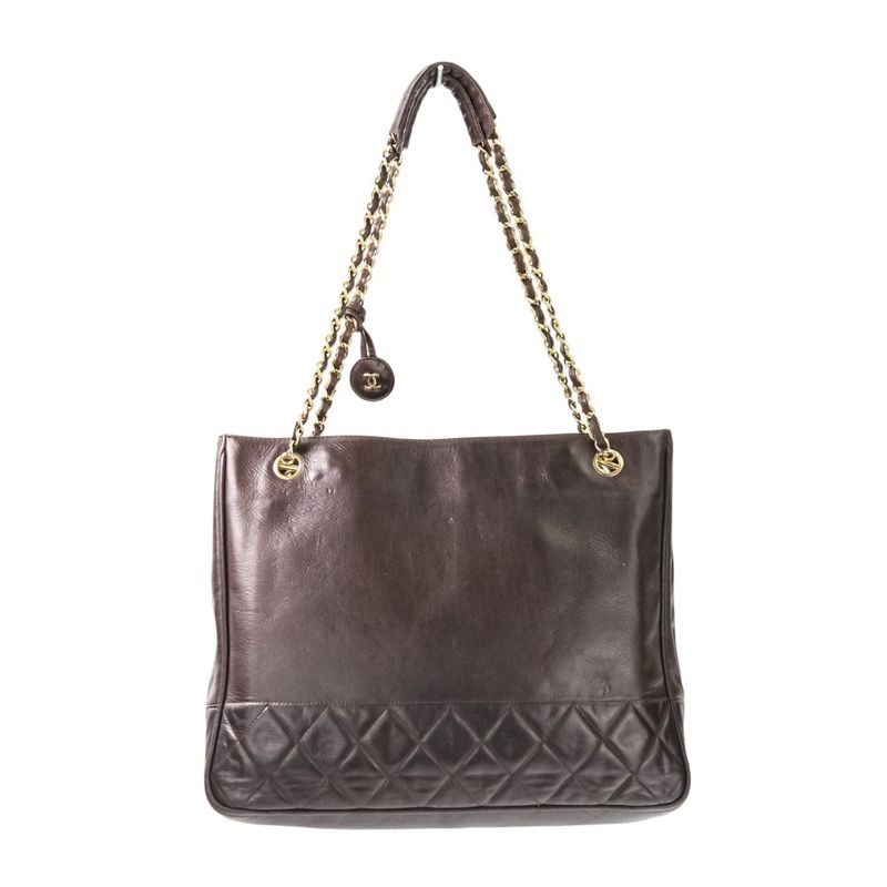 Chanel Quilted Leather Chain Shoulder Bag Brown Gold Color Hardware — view 2