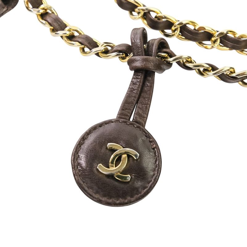 Chanel Quilted Leather Chain Shoulder Bag Brown Gold Color Hardware — view 8
