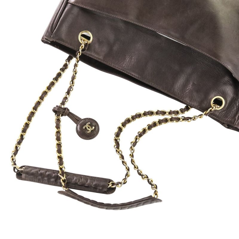Chanel Quilted Leather Chain Shoulder Bag Brown Gold Color Hardware — view 6