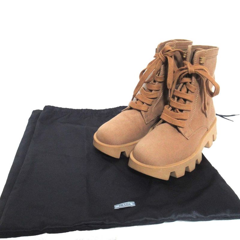 Prada Lace Up Combat Boots Short 35.5 Brown — view 7