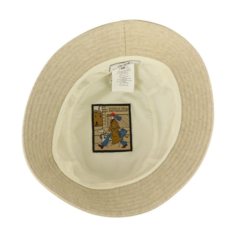 Hermes Cashmere Calvi Serie Button Bucket Hat N Size 56 Beige — view 8
