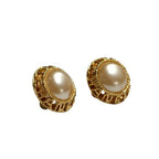 Chanel Vintage Faux Pearl Circle Clip Earrings Gold 94A — view 5
