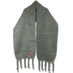 Loewe Anagram Patch Mohair Knit Fringe Scarf X28 Dusty Olive — view 2