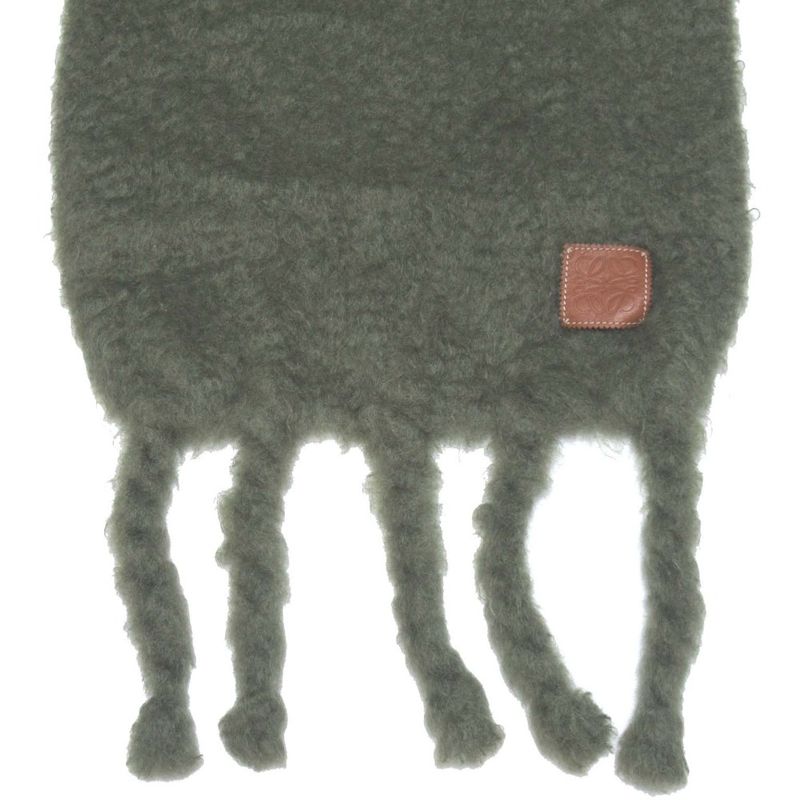 Loewe Anagram Patch Mohair Knit Fringe Scarf X28 Dusty Olive — view 3