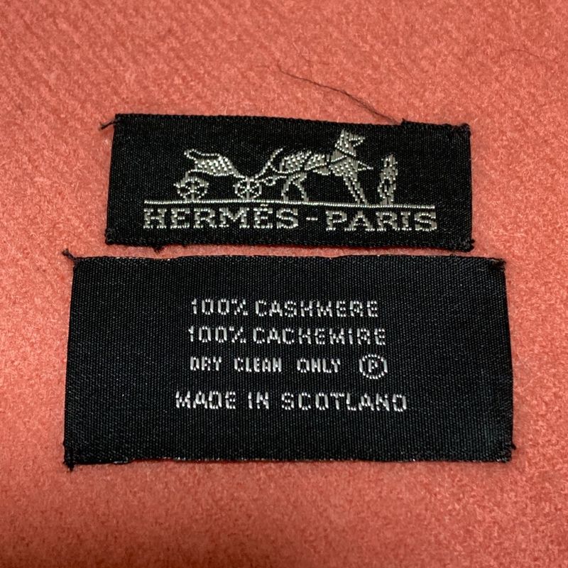 Hermes 100% Cashmere Logo Embroidery Large Scarf Pink Orange — view 5