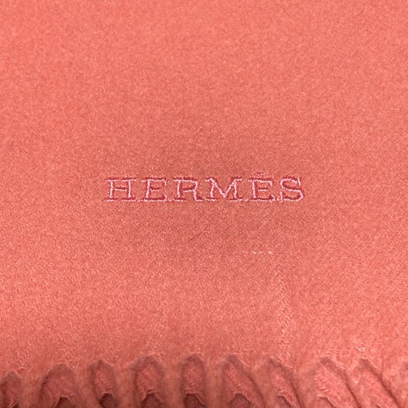 Hermes 100% Cashmere Logo Embroidery Large Scarf Pink Orange — view 2