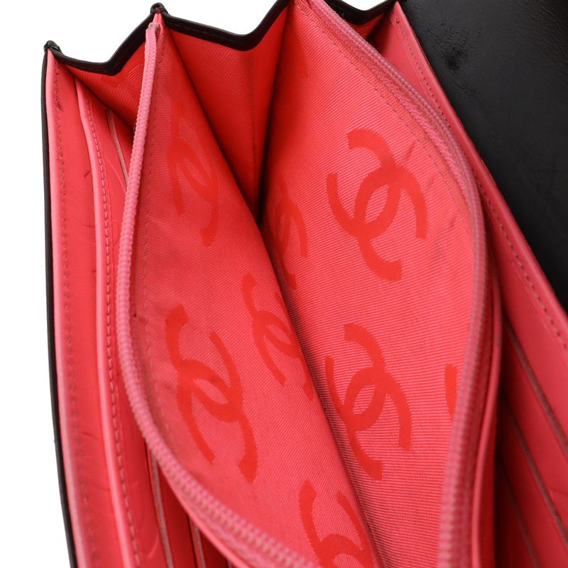 Chanel Cambon Line Coco Long Bifold Wallet Soft Calf Leather Enamel Black Pink — view 8