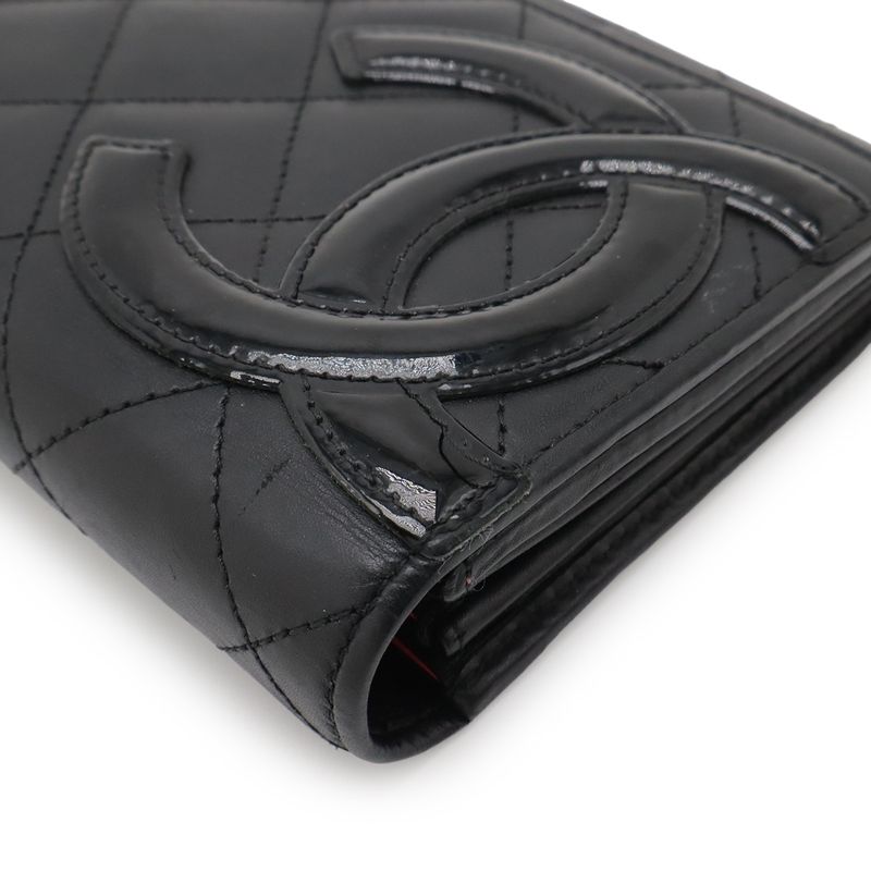 Chanel Cambon Line Coco Long Bifold Wallet Soft Calf Leather Enamel Black Pink — view 4
