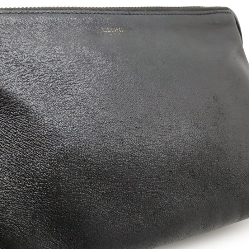 Celine Trio Small Shoulder Pouch Pochette Crossbody Leather Black — view 9