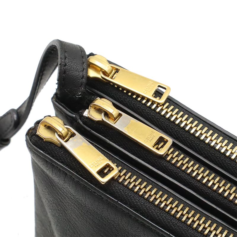 Celine Trio Small Shoulder Pouch Pochette Crossbody Leather Black — view 7