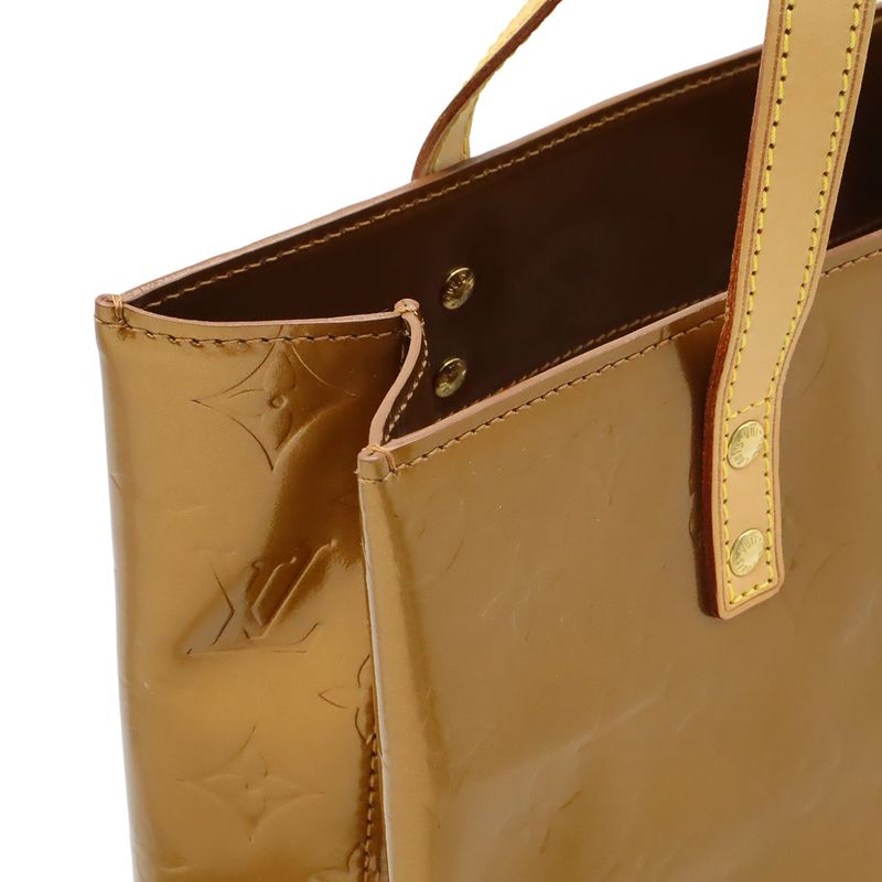 Louis Vuitton Monogram Vernis Reed MM Tote Handbag Enameled Calf Bronze Brown — view 6