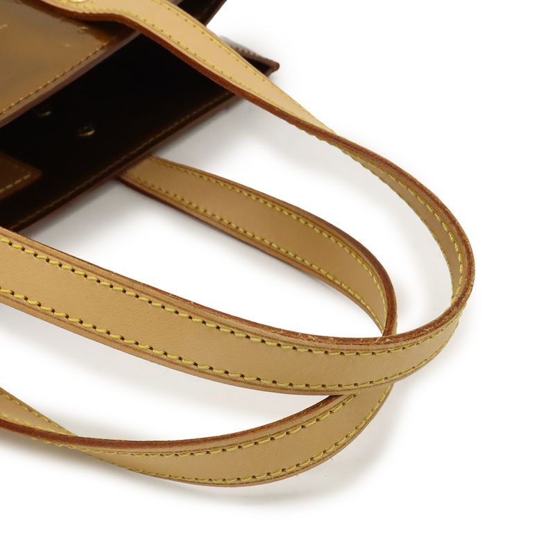 Louis Vuitton Monogram Vernis Reed MM Tote Handbag Enameled Calf Bronze Brown — view 5