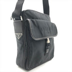 Prada Nylon Tessuto Leather Logo Triangle Shoulder Bag Black — view 7