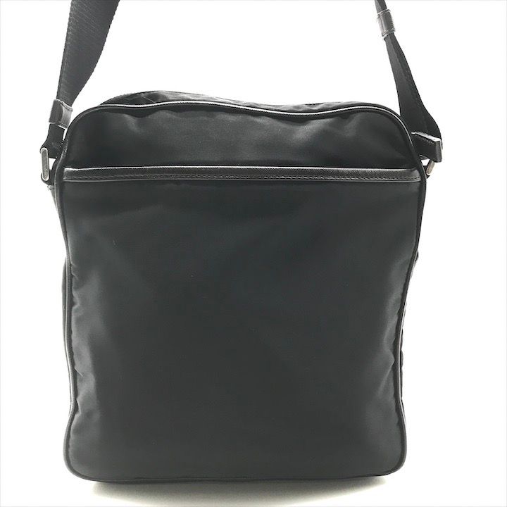 Prada Nylon Tessuto Leather Logo Triangle Shoulder Bag Black — view 2