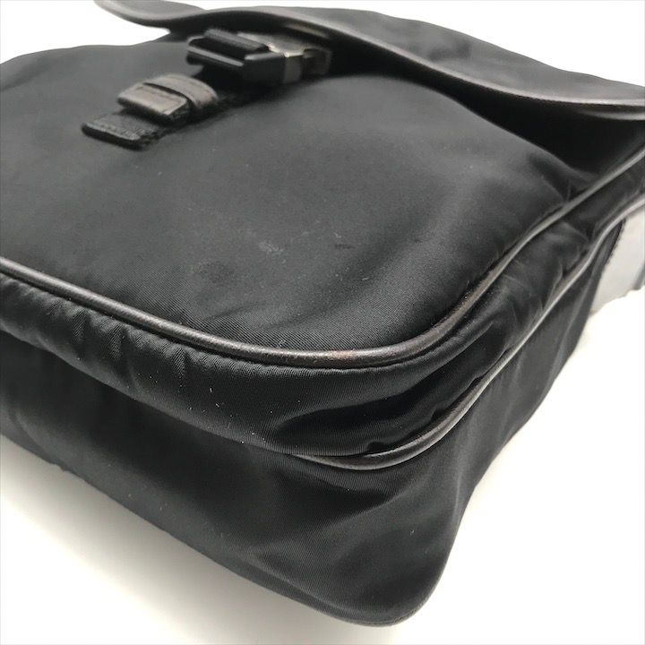 Prada Nylon Tessuto Leather Logo Triangle Shoulder Bag Black — view 5