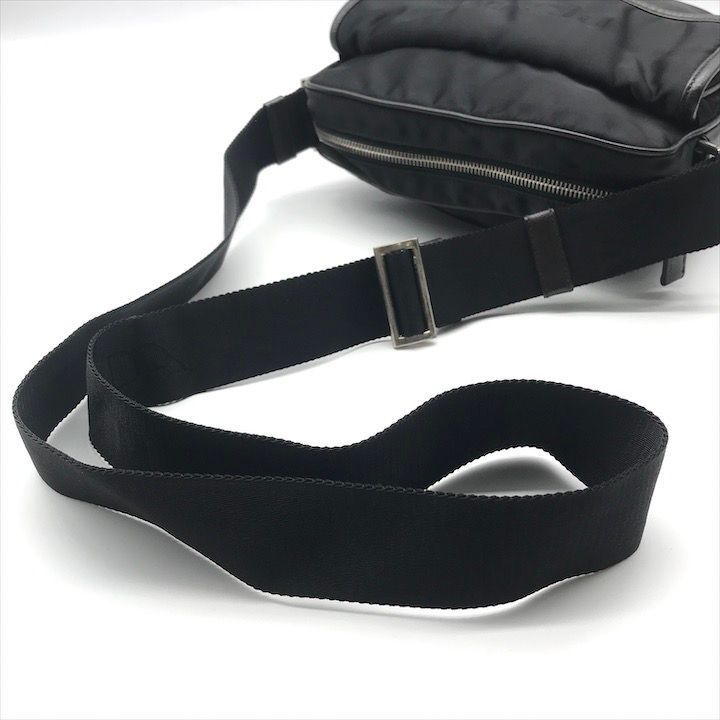 Prada Nylon Tessuto Leather Logo Triangle Shoulder Bag Black — view 6
