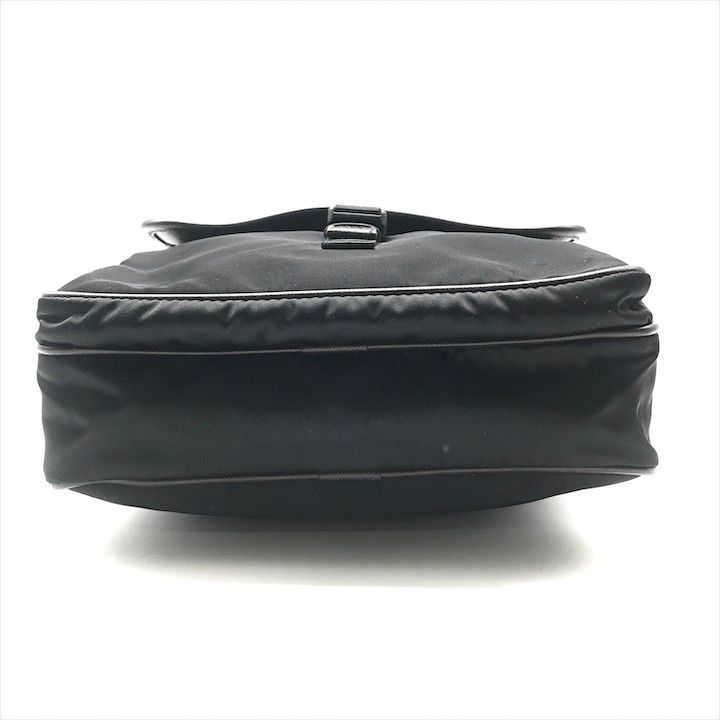 Prada Nylon Tessuto Leather Logo Triangle Shoulder Bag Black — view 3