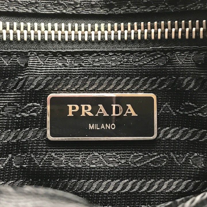 Prada Nylon Tessuto Leather Logo Triangle Shoulder Bag Black — view 9
