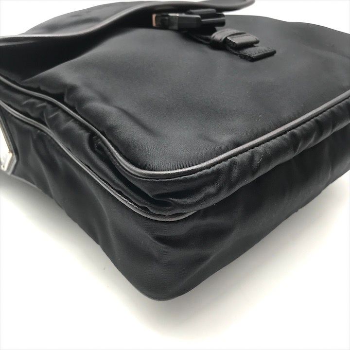 Prada Nylon Tessuto Leather Logo Triangle Shoulder Bag Black — view 4