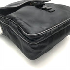 Prada Nylon Tessuto Leather Logo Triangle Shoulder Bag Black — view 4