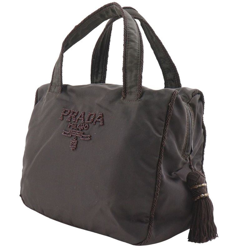 Prada Beaded Logo B3763 Nylon Brown Handbag — view 2