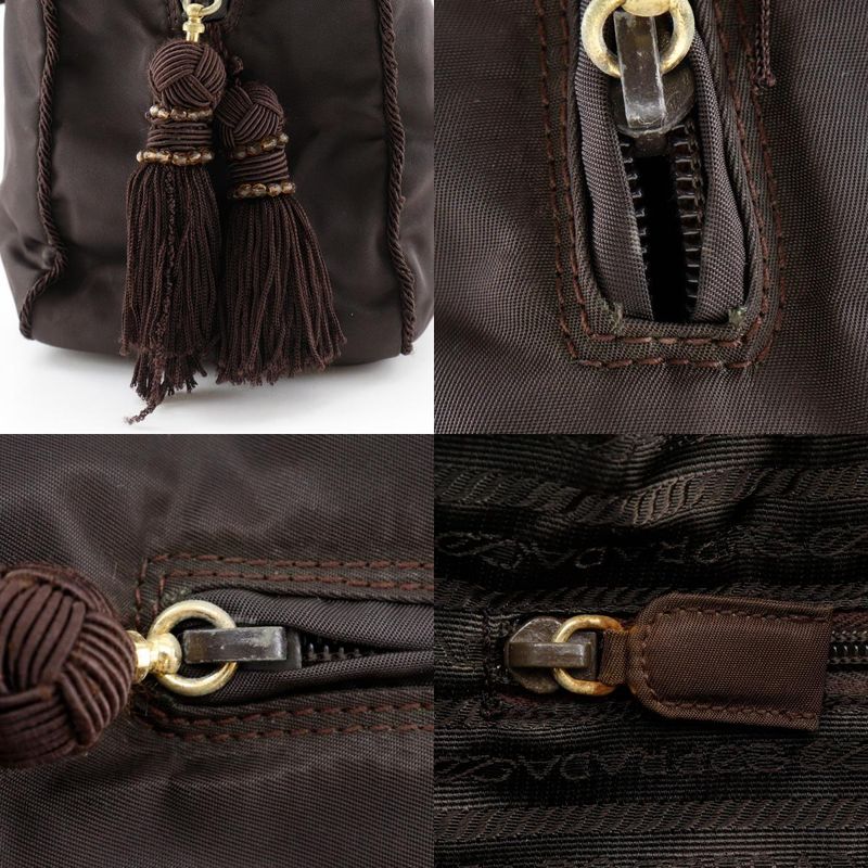 Prada Beaded Logo B3763 Nylon Brown Handbag — view 9