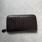 Bottega Veneta Round Zipper Long Wallet Intrecciato Calf Leather Dark Brown Men — view 6