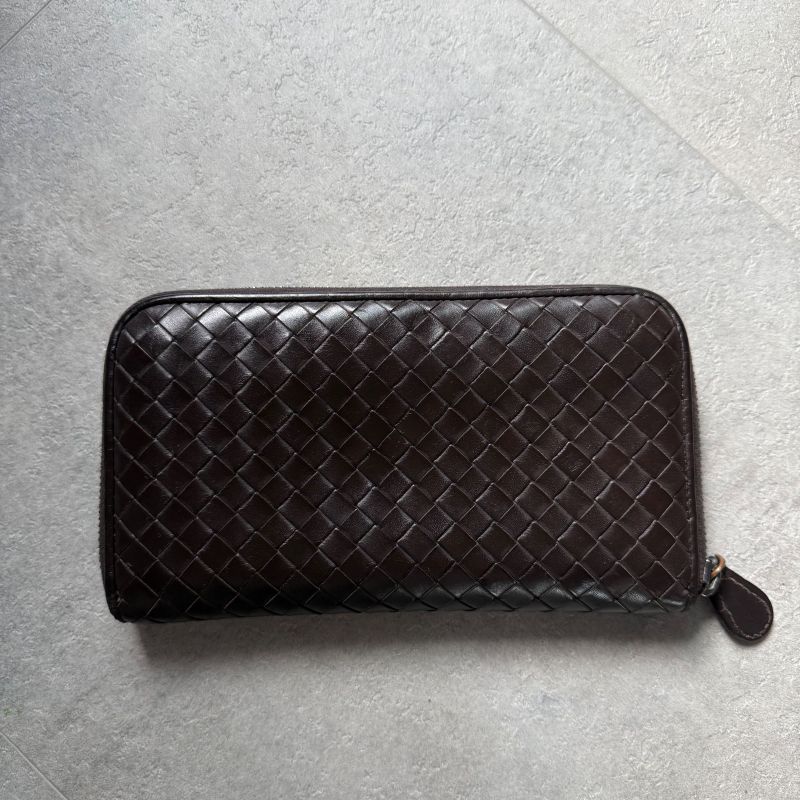 Bottega Veneta Round Zipper Long Wallet Intrecciato Calf Leather Dark Brown Men — view 7