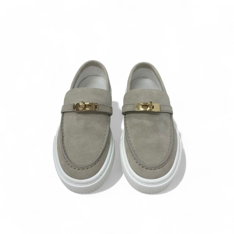 Hermes Game Sneakers Shoes Suede Beige Pink Gold Kelly Hardware Slip-on — view 2