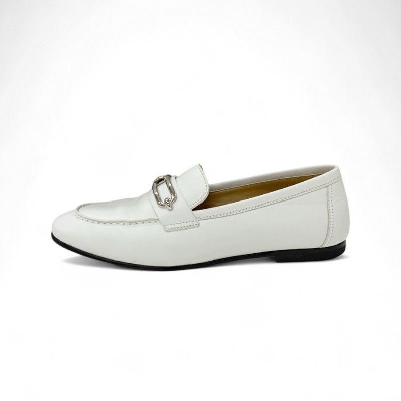 Hermes Colette Loafer Leather Shoes White Silver Ruri Buckle Moccasins — view 3