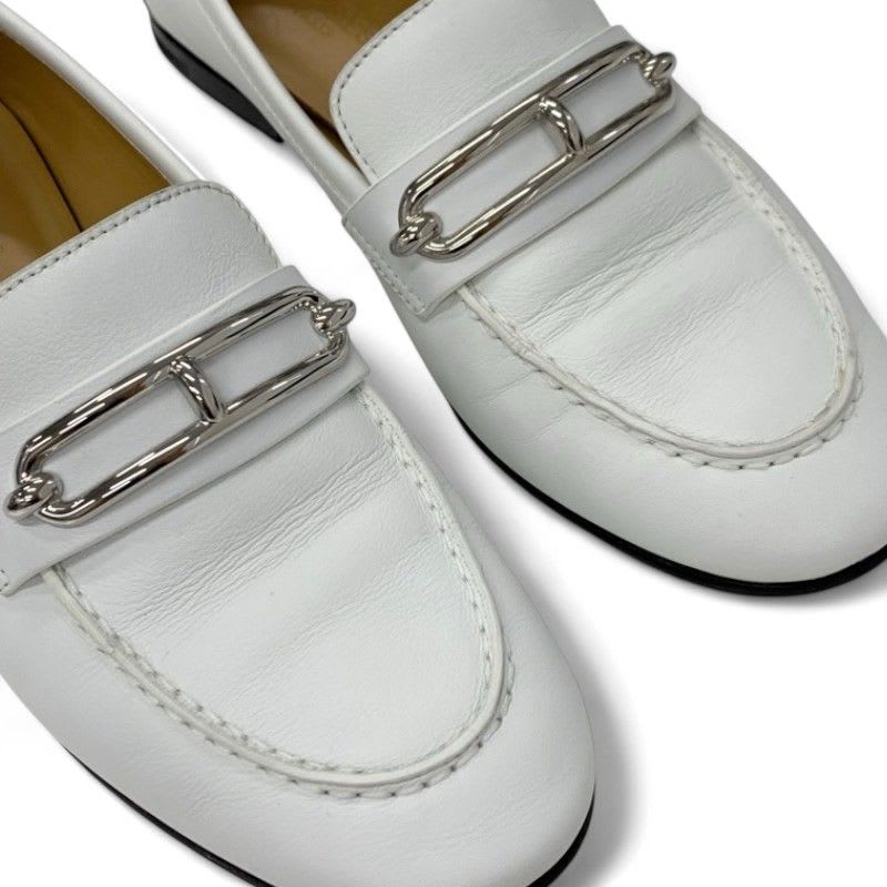 Hermes Colette Loafer Leather Shoes White Silver Ruri Buckle Moccasins — view 9