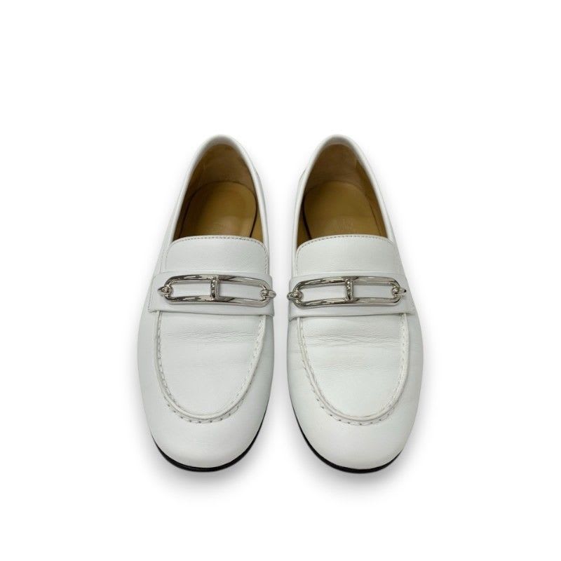 Hermes Colette Loafer Leather Shoes White Silver Ruri Buckle Moccasins — view 2