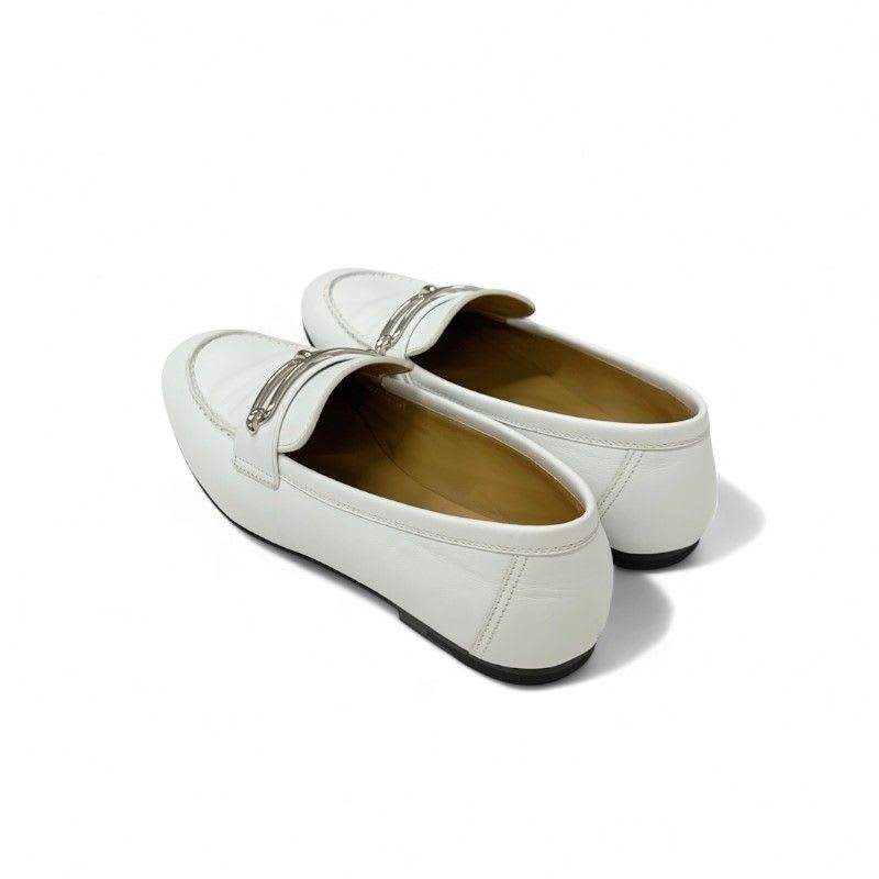 Hermes Colette Loafer Leather Shoes White Silver Ruri Buckle Moccasins — view 4