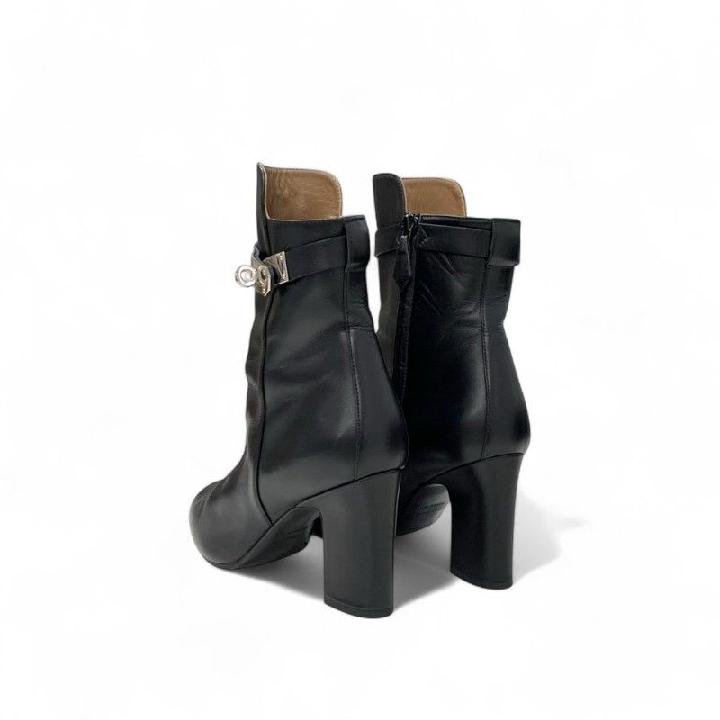 Hermes Boots Short Shoes Leather Black Silver Kelly Hardware — view 4
