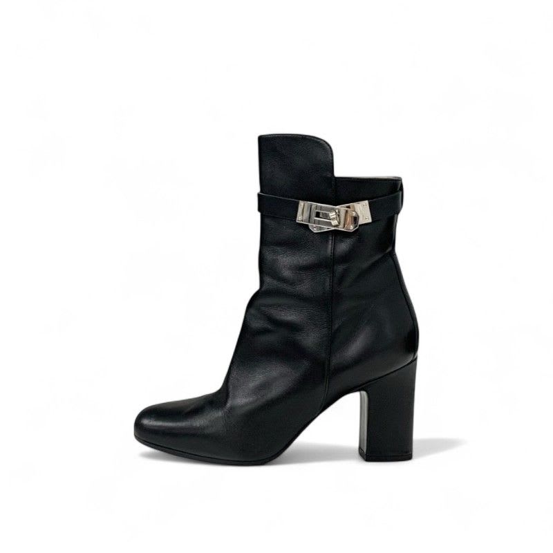 Hermes Boots Short Shoes Leather Black Silver Kelly Hardware — view 3