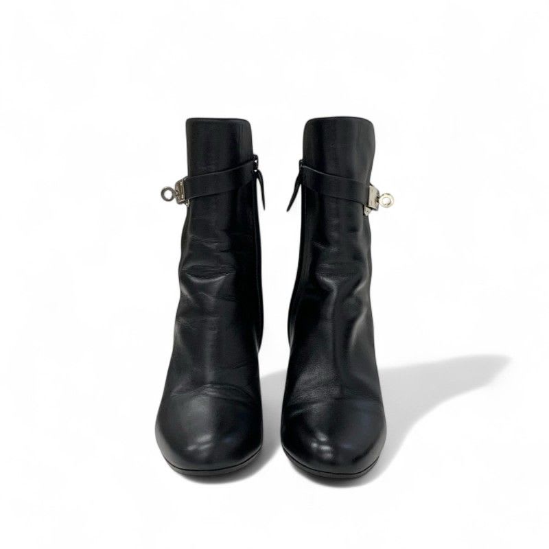 Hermes Boots Short Shoes Leather Black Silver Kelly Hardware — view 2