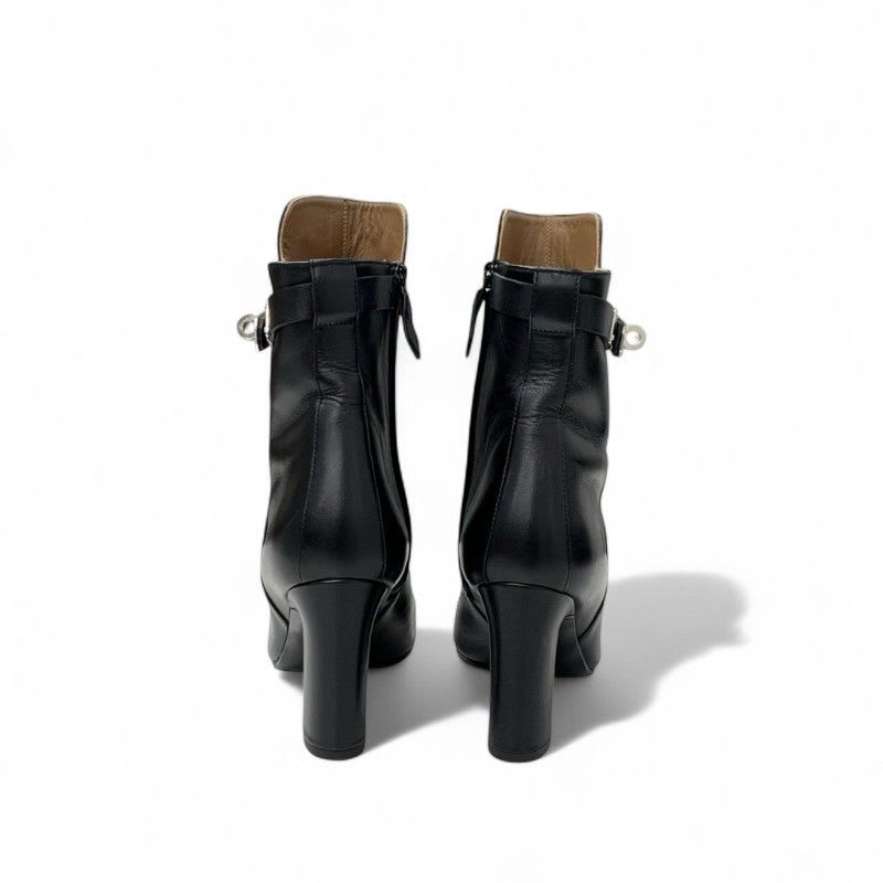 Hermes Boots Short Shoes Leather Black Silver Kelly Hardware — view 5