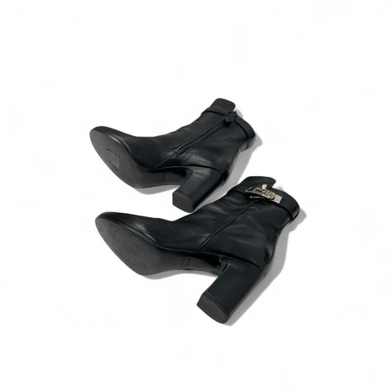 Hermes Boots Short Shoes Leather Black Silver Kelly Hardware — view 6
