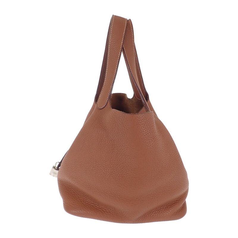 Hermes Picotin Lock MM Ck37 Handbag Taurillon Clemence Gold Silver — view 5