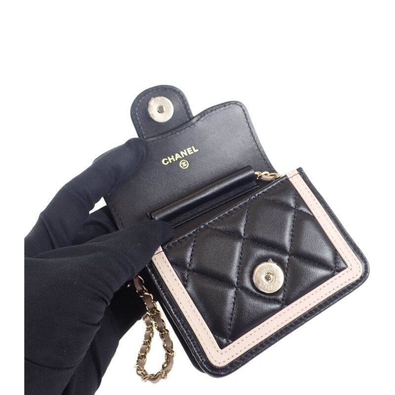 Chanel Mini Quilted Chain Clutch Ap3560 Shoulder Bag Lambskin Black Beige — view 8