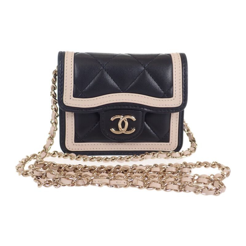Chanel Mini Quilted Chain Clutch Ap3560 Shoulder Bag Lambskin Black Beige — view 3