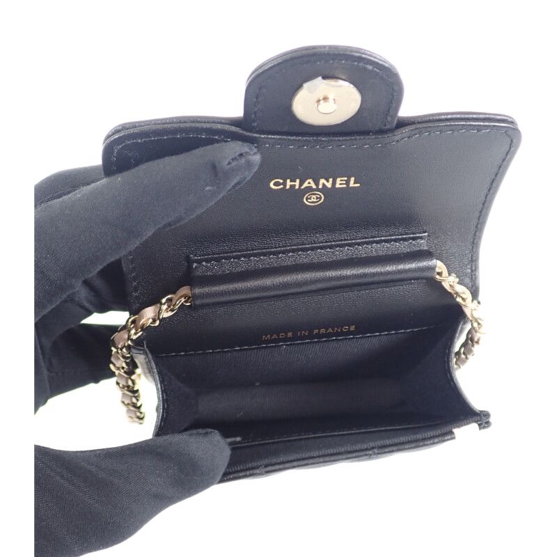 Chanel Mini Quilted Chain Clutch Ap3560 Shoulder Bag Lambskin Black Beige — view 9