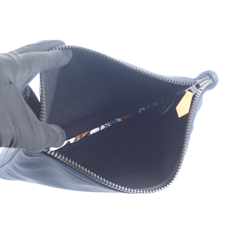 Hermes Trousse Flat MM Neobain Pouch Nylon Polyurethane Navy — view 6