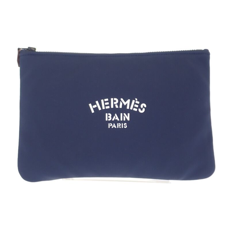 Hermes Trousse Flat MM Neobain Pouch Nylon Polyurethane Navy — view 2