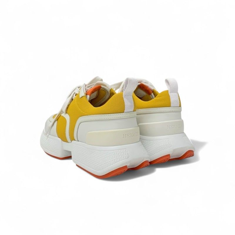 Hermes Giga Sneakers Shoes Fabric Leather Yellow White — view 4