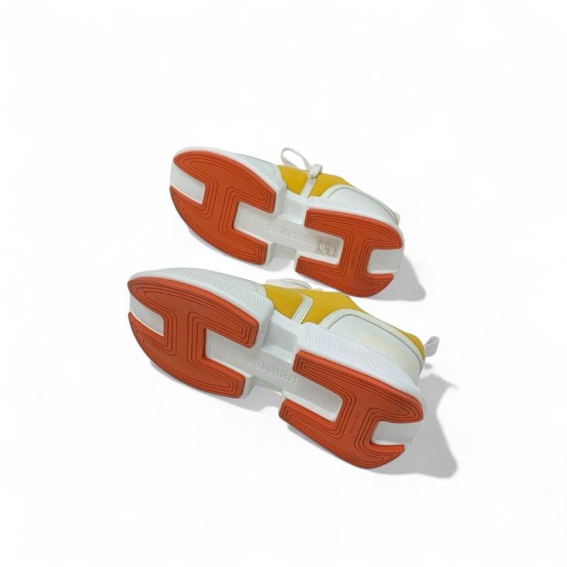 Hermes Giga Sneakers Shoes Fabric Leather Yellow White — view 6