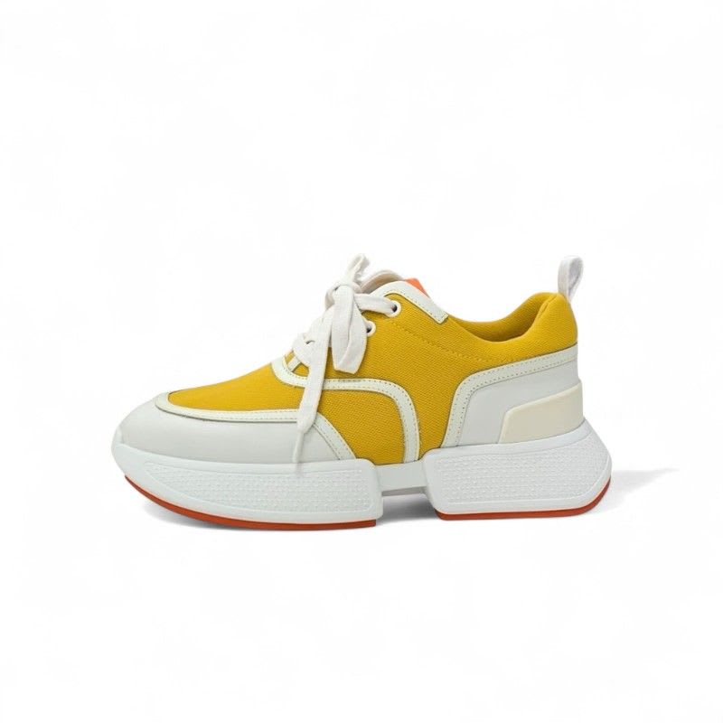 Hermes Giga Sneakers Shoes Fabric Leather Yellow White — view 3