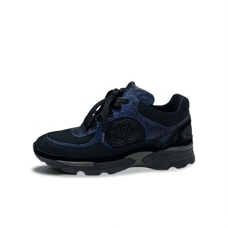 Chanel Sneakers Shoes Fabric Black Blue Coco Mark Metallic — view 3