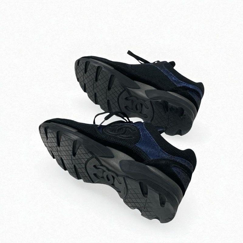 Chanel Sneakers Shoes Fabric Black Blue Coco Mark Metallic — view 6
