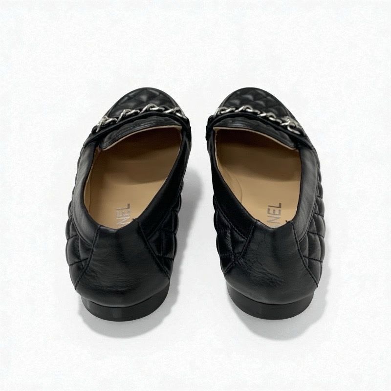 Chanel Loafer Leather Shoes Black Silver Coco Mark Quilted Flat — view 5